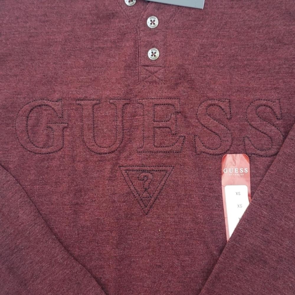 GUESS Reese Logo Marled Henley Long Sleeve Shirt - Picture 6 of 6